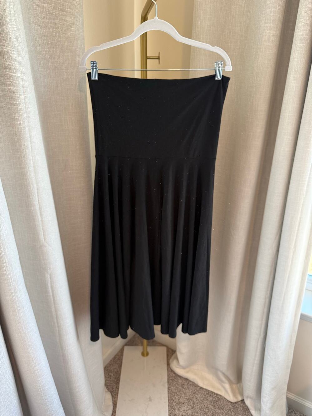 J. Crew Strapless Maxi Skirt Dress Size XL Black Flared A-Line Foldover Waist